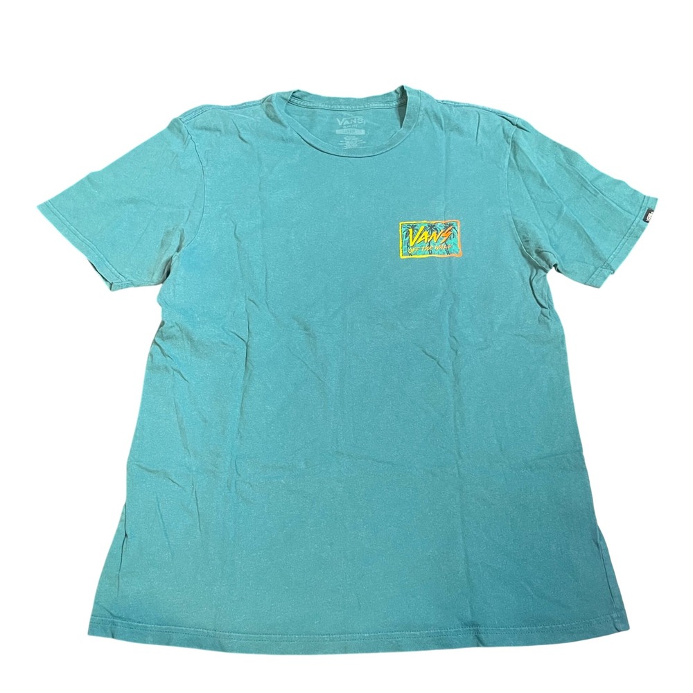 Vans Off The Wall Teal Slim Fit Graphic T-Shirt Mens Large Palm Tree Skate Surf